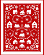 Charming Red White Village Snowflakes Rug