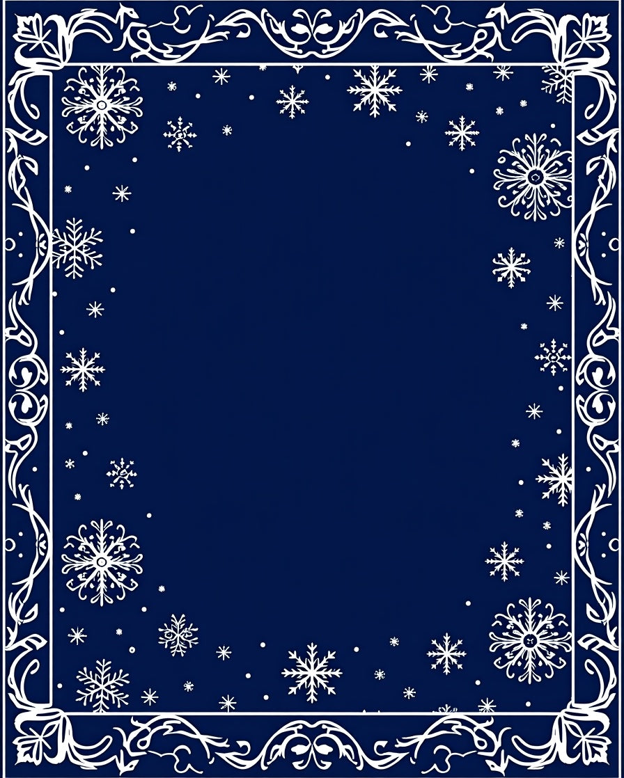 Navy White Snowflake Border Rug