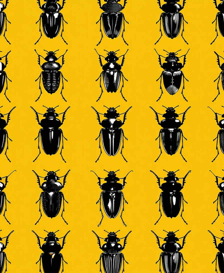 Black Insect Pattern Yellow Motif Rug