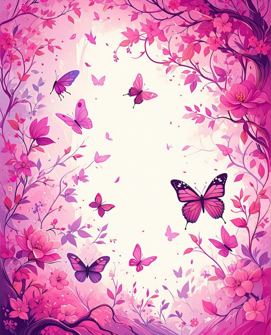 Whimsical Pink Butterflies Floral Design Rug