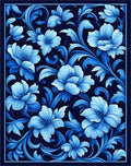 Rich Blue Floral Art Nouveau Pattern Rug