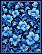 Rich Blue Floral Art Nouveau Pattern Rug