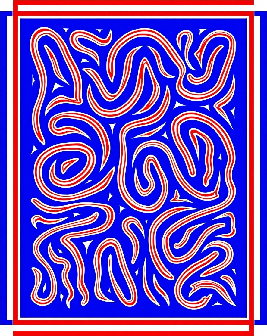 Bold Red White Swirls Blue Abstract Rug