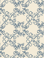 Classic Blue Swirling Vine Pattern Rug