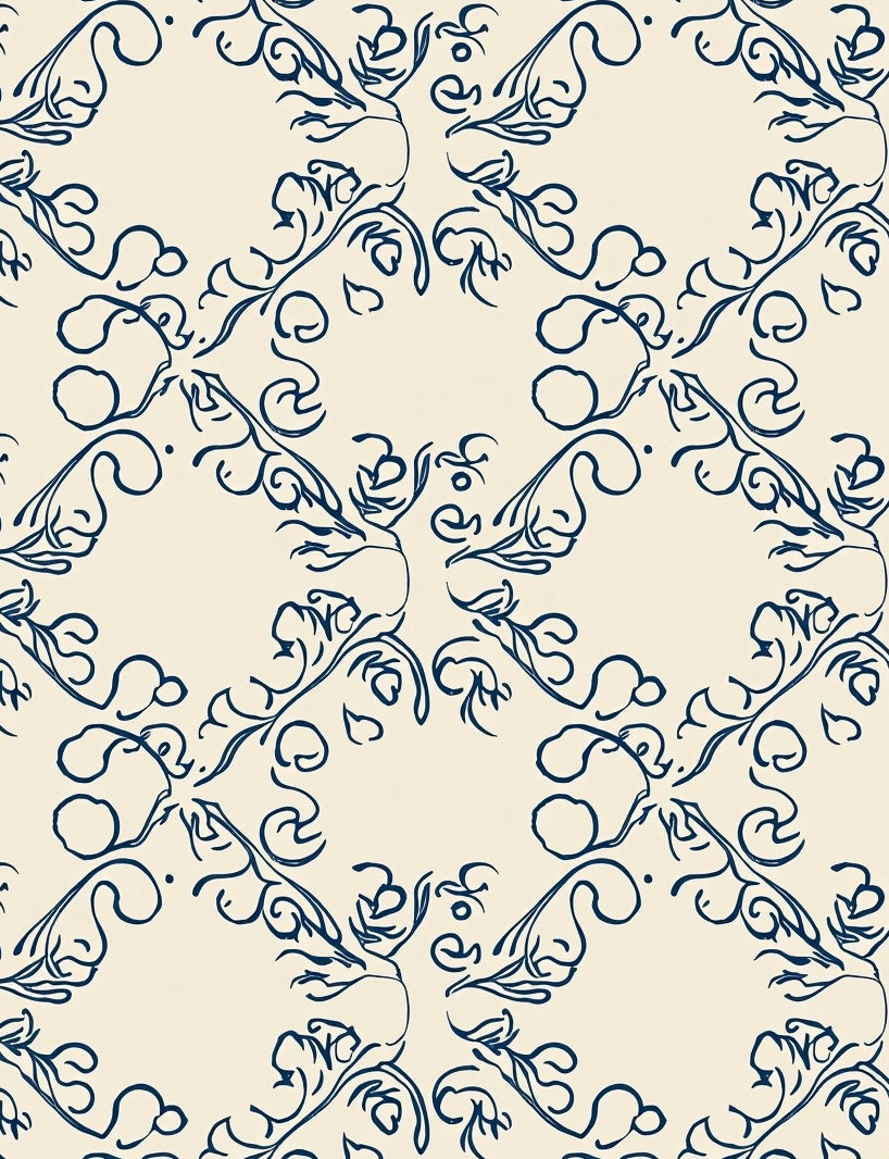 Classic Blue Swirling Vine Pattern Rug