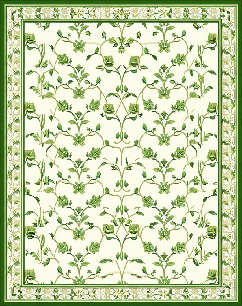Green Vine And Flower Pattern Rug
