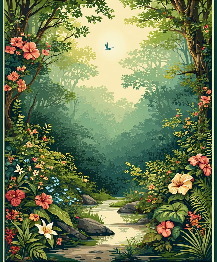 Lush Forest Flower Scene Rug
