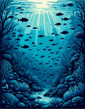 Deep Blue Fish Coral Reef Pattern Rug