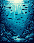Deep Blue Fish Coral Reef Pattern Rug