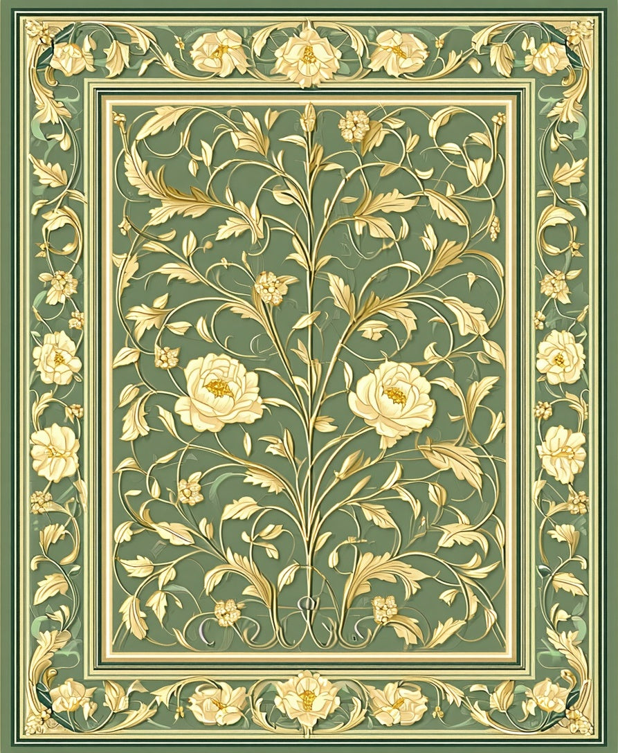 Elegant Floral Vine Golden Pattern Rug