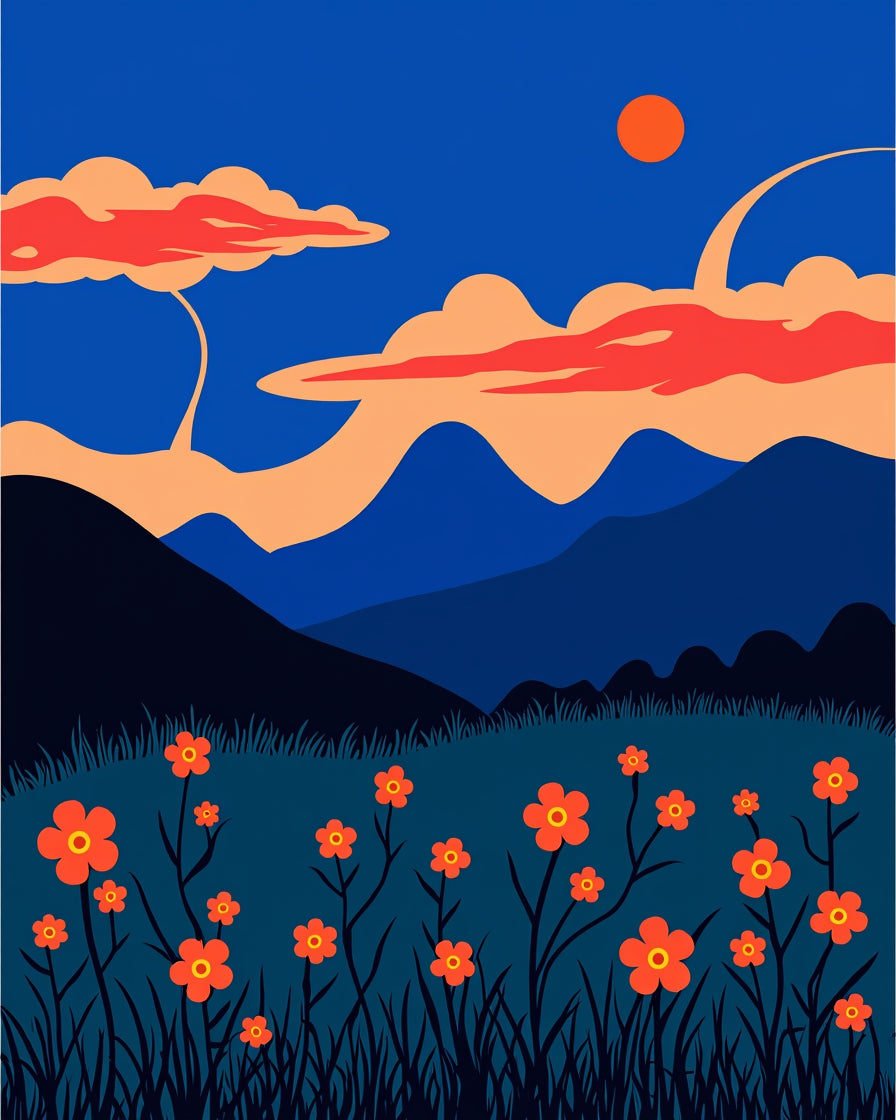 Vivid Floral Landscape Abstract Art Rug