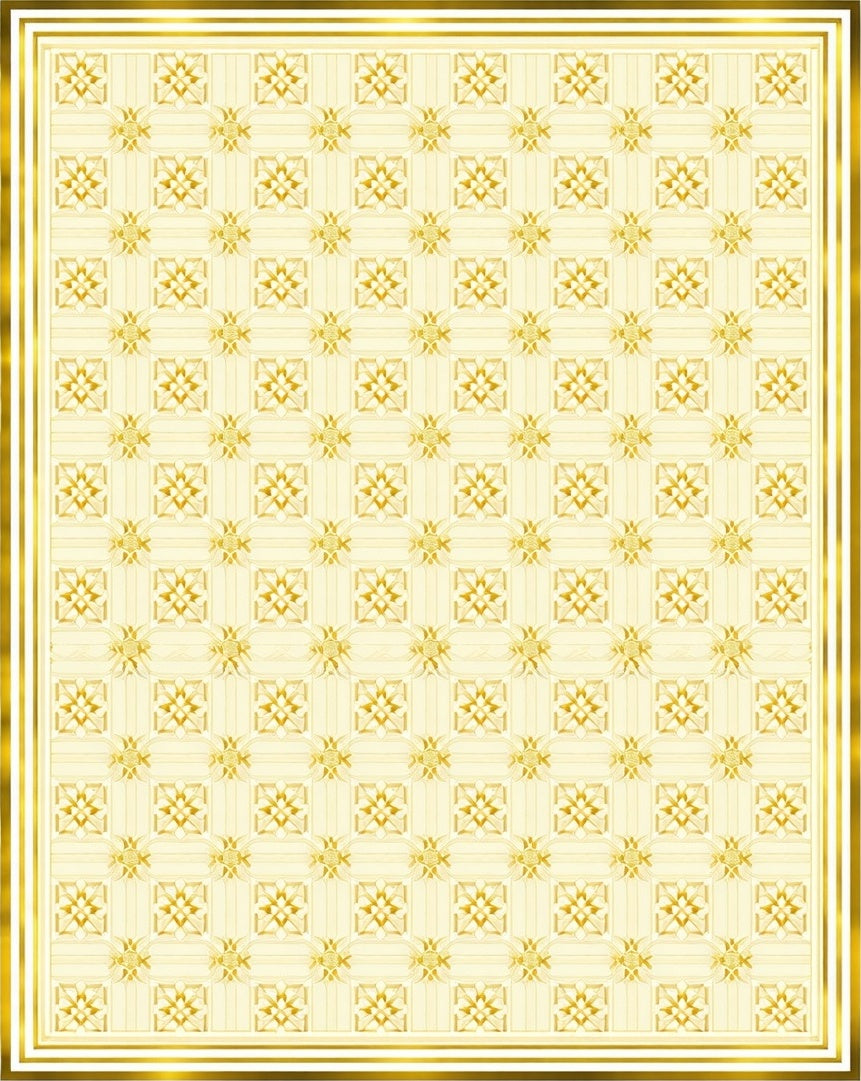 Golden Geometric Floral Patterned Rug