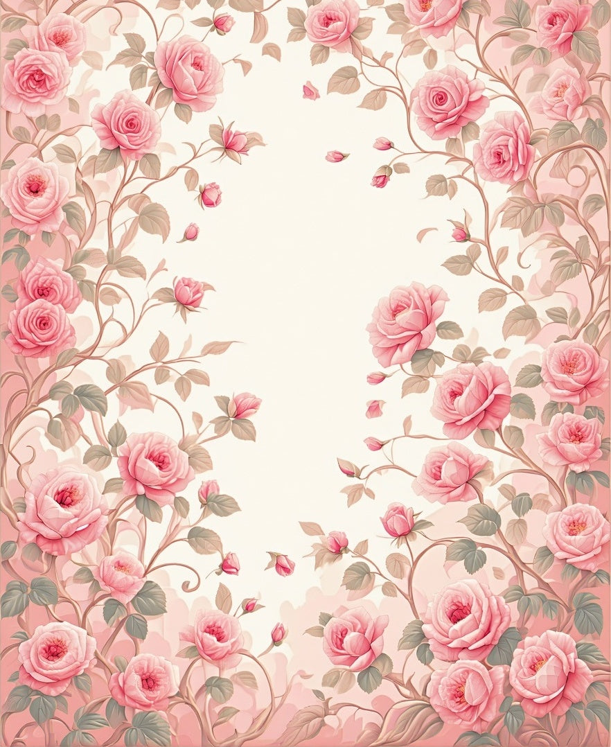 Romantic Pink Floral Vine Design Rug