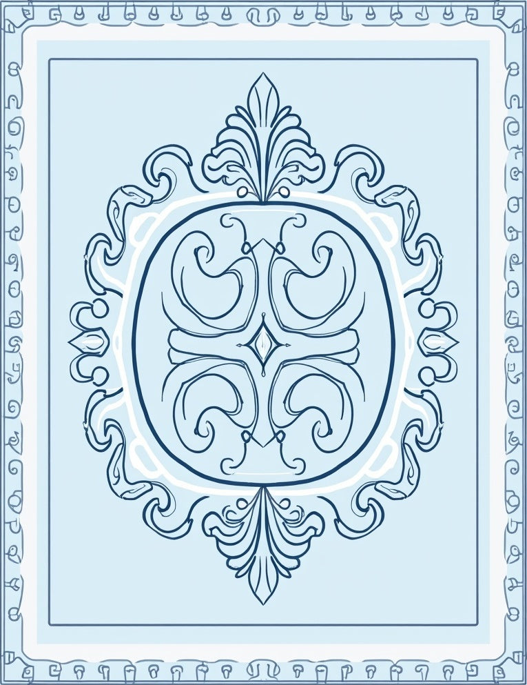 Elegant Blue Laurel Medallion Pattern Rug