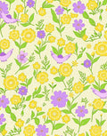 Yellow Violet Floral Bird Pattern Rug