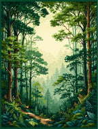 Lush Green Forest Path Design Rug