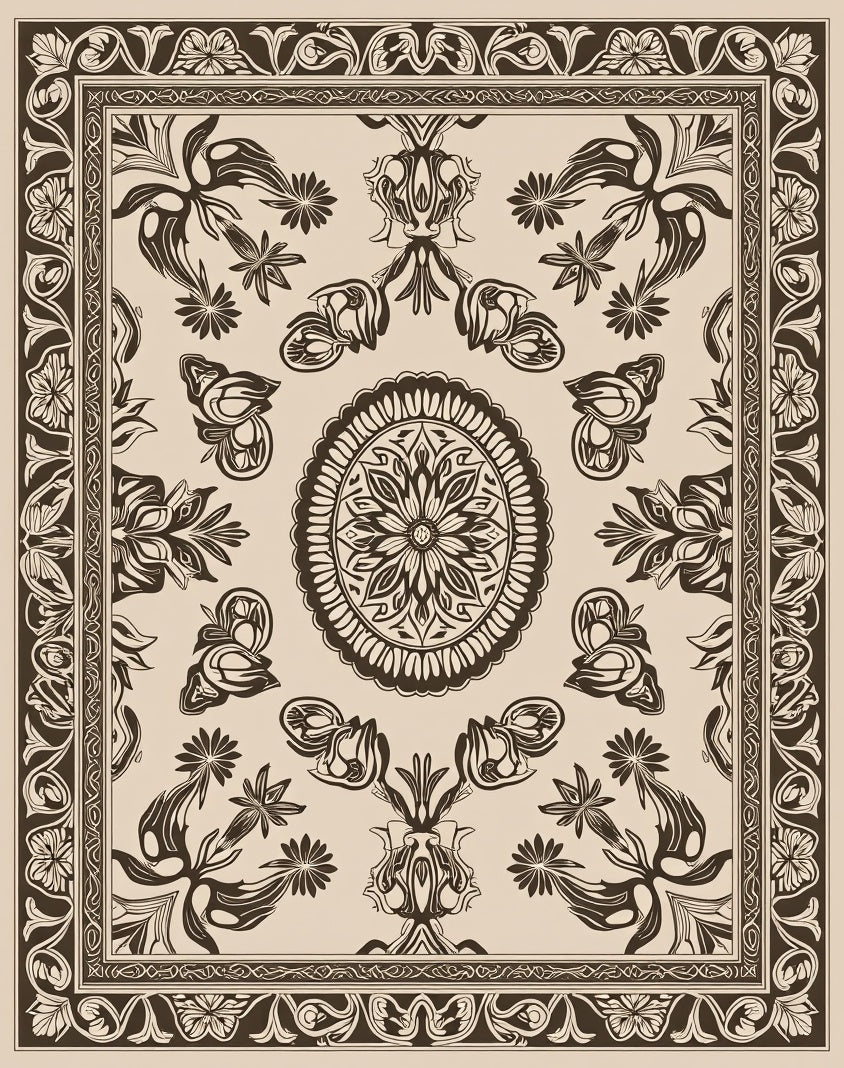 Ornate Floral And Vine Scroll Design Rug