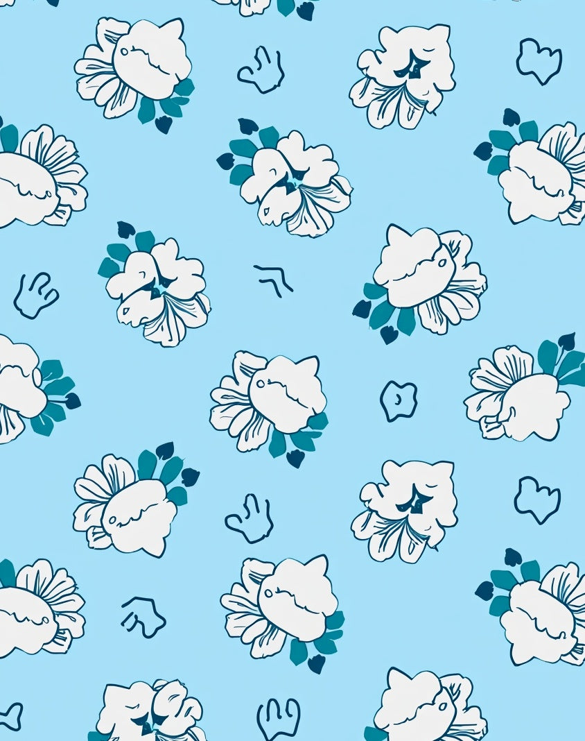 Whimsical Floral Sketch Pattern Rug