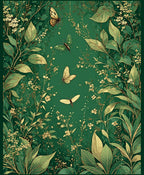 Enchanted Emerald Garden Butterfly Motif Rug