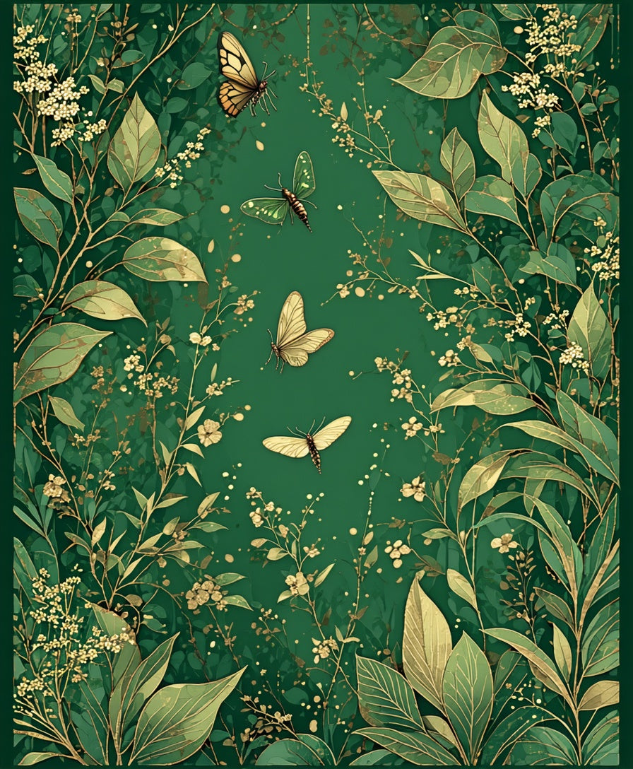 Enchanted Emerald Garden Butterfly Motif Rug