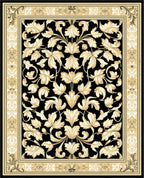 Rich Black Gold Floral Damask Rug