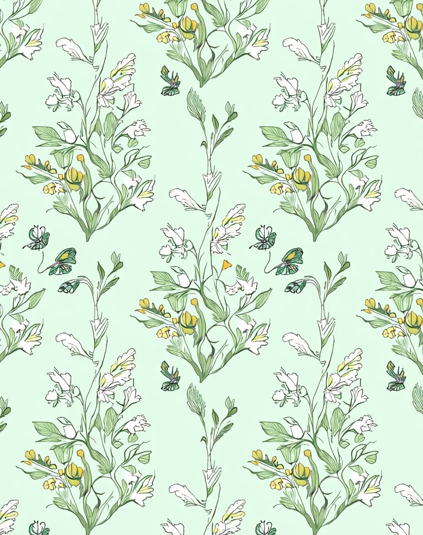 Whimsical Botanical Sketch Floral Pattern Rug
