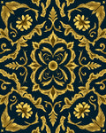 Ornate Golden Floral Medallion Pattern Rug
