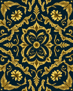 Ornate Golden Floral Medallion Pattern Rug