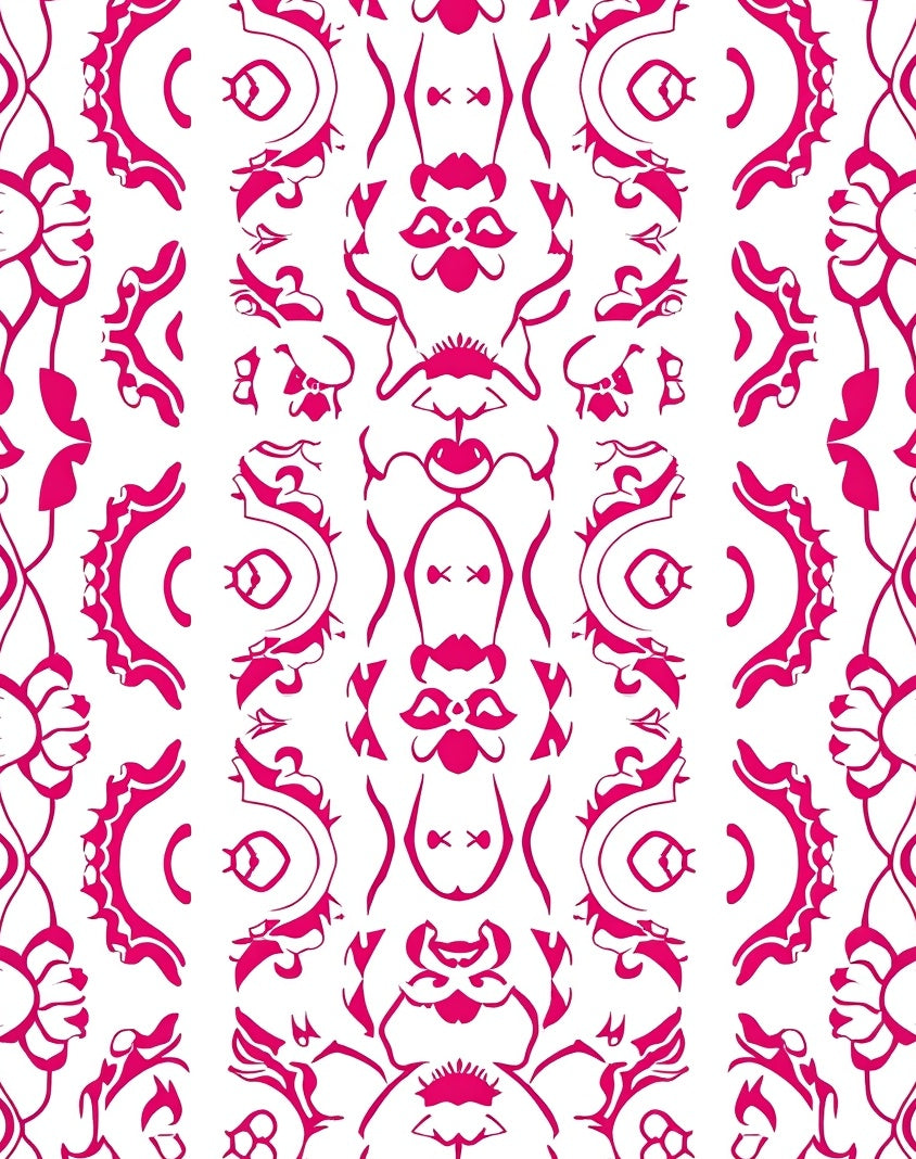 Ornate Pink Floral Stripe Pattern Rug
