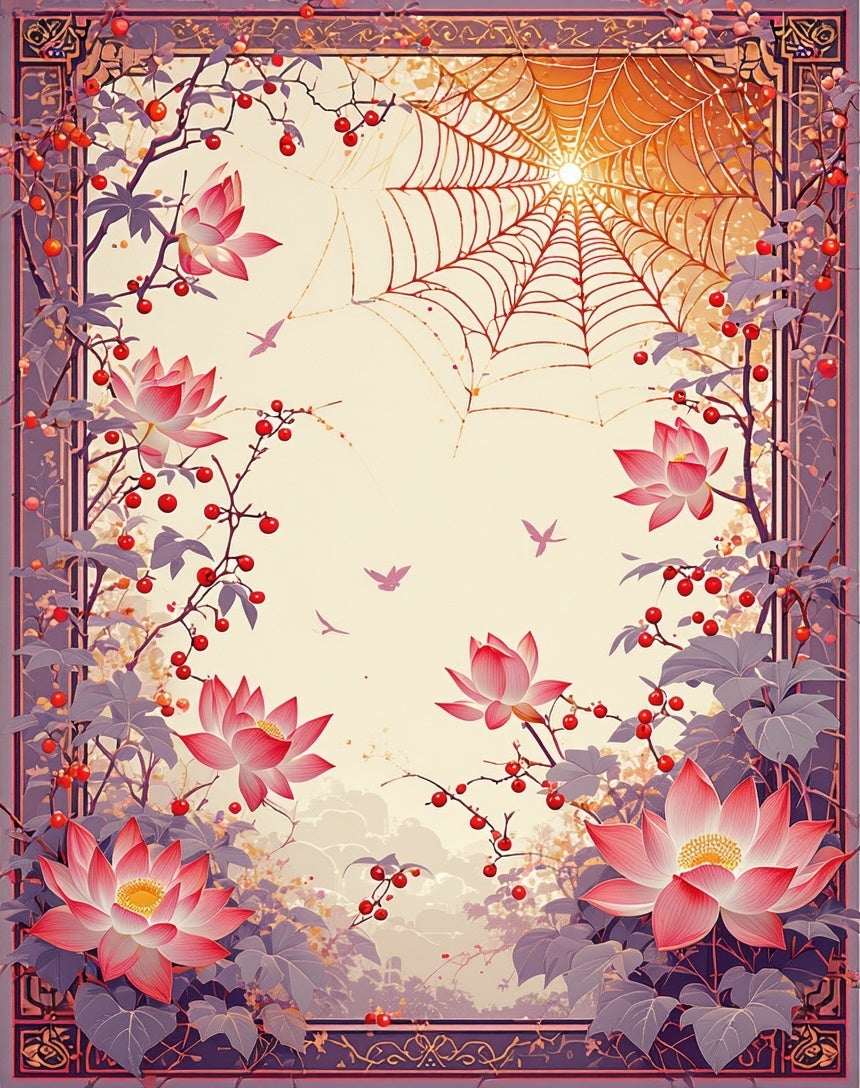 Nature Inspired Lotus Spiderweb Art Rug