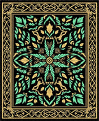 Black Golden Mint Floral Medallion Rug