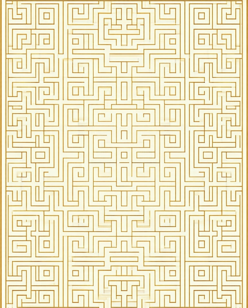 Subtle Gold Linear Maze Pattern Rug