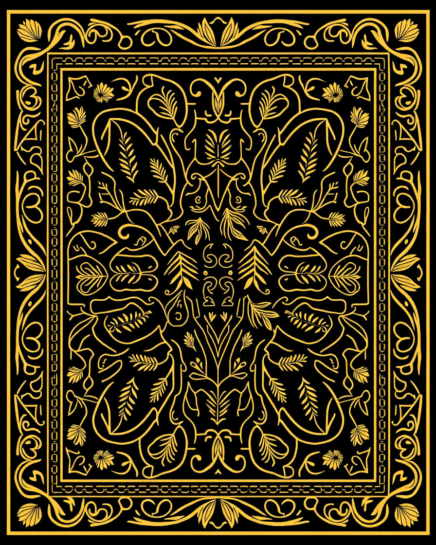 Golden Floral Vintage Border Rug