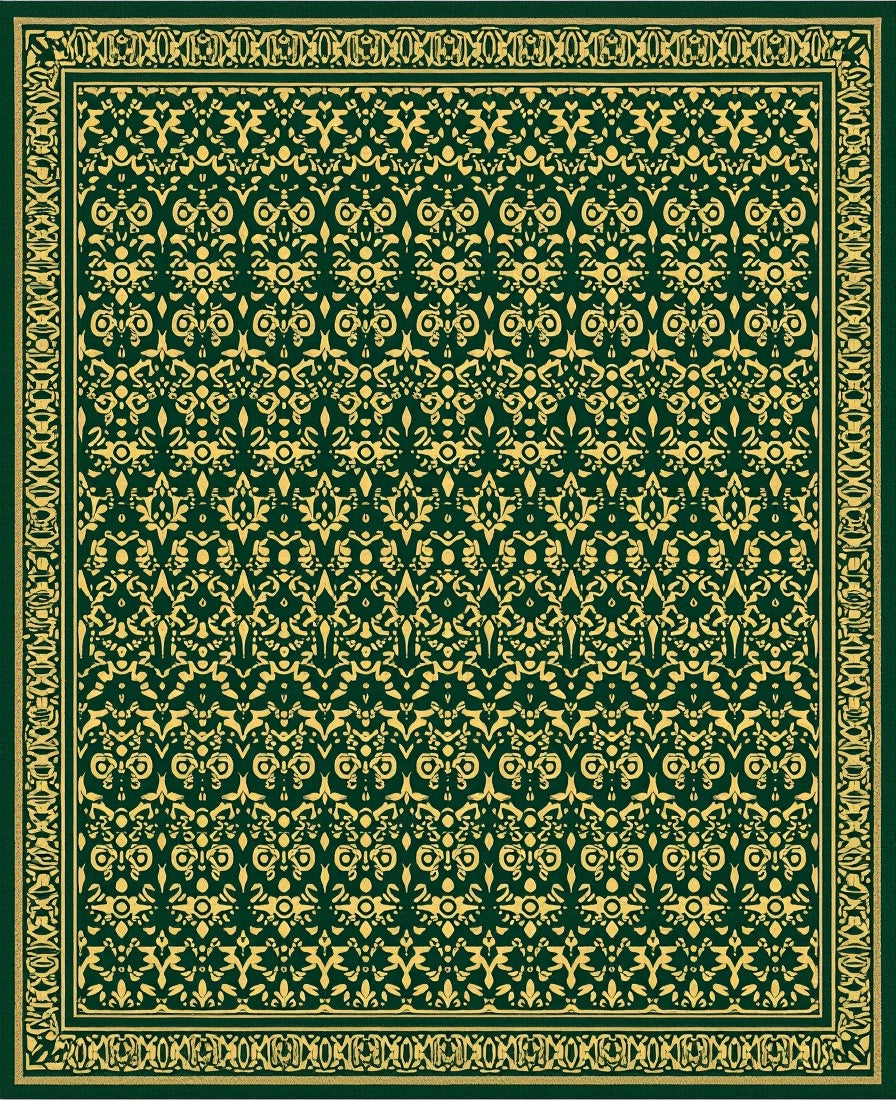 Rich Green Gold Ornate Patterned Rug