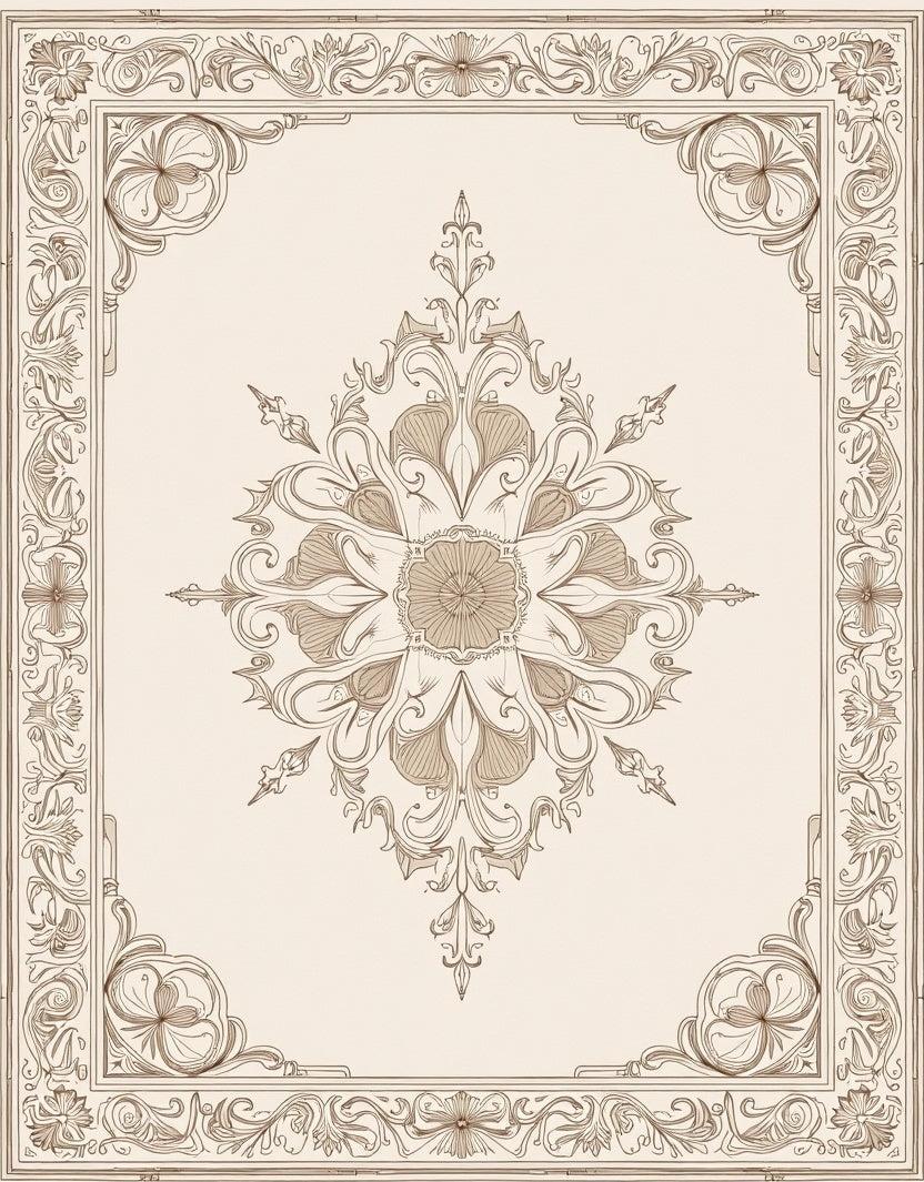 Vintage Floral Mandala Scrollwork Design Rug