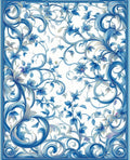 Ornate Blue Floral Swirls Design Rug