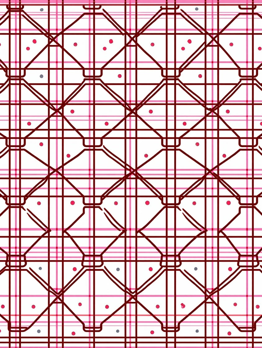 Deep Red Pink Plaid Diamond Dot Rug