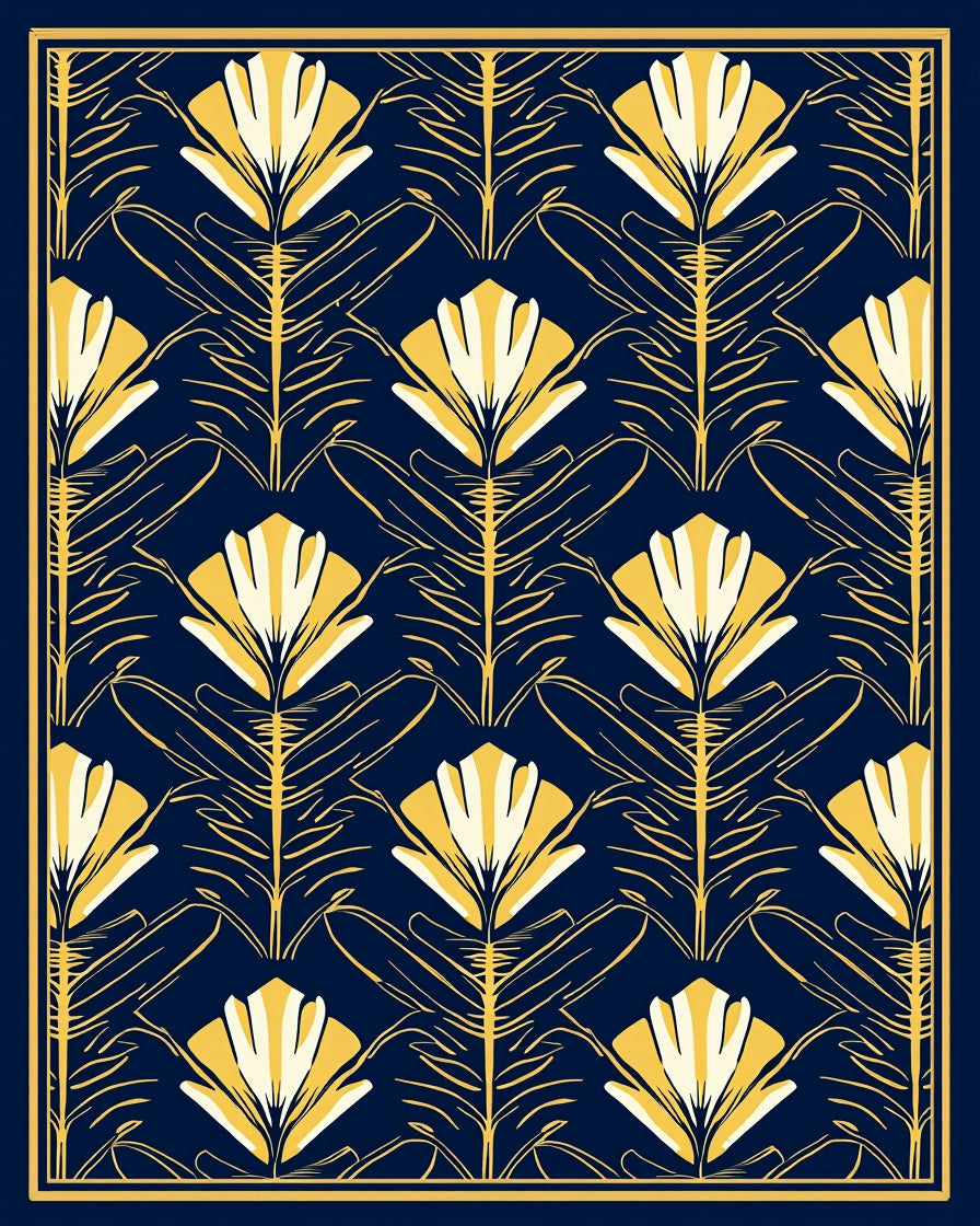 Art Deco Floral Pattern Navy Rug