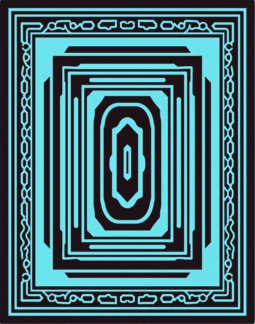Aqua Black Geometric Mirrored Relic Rug