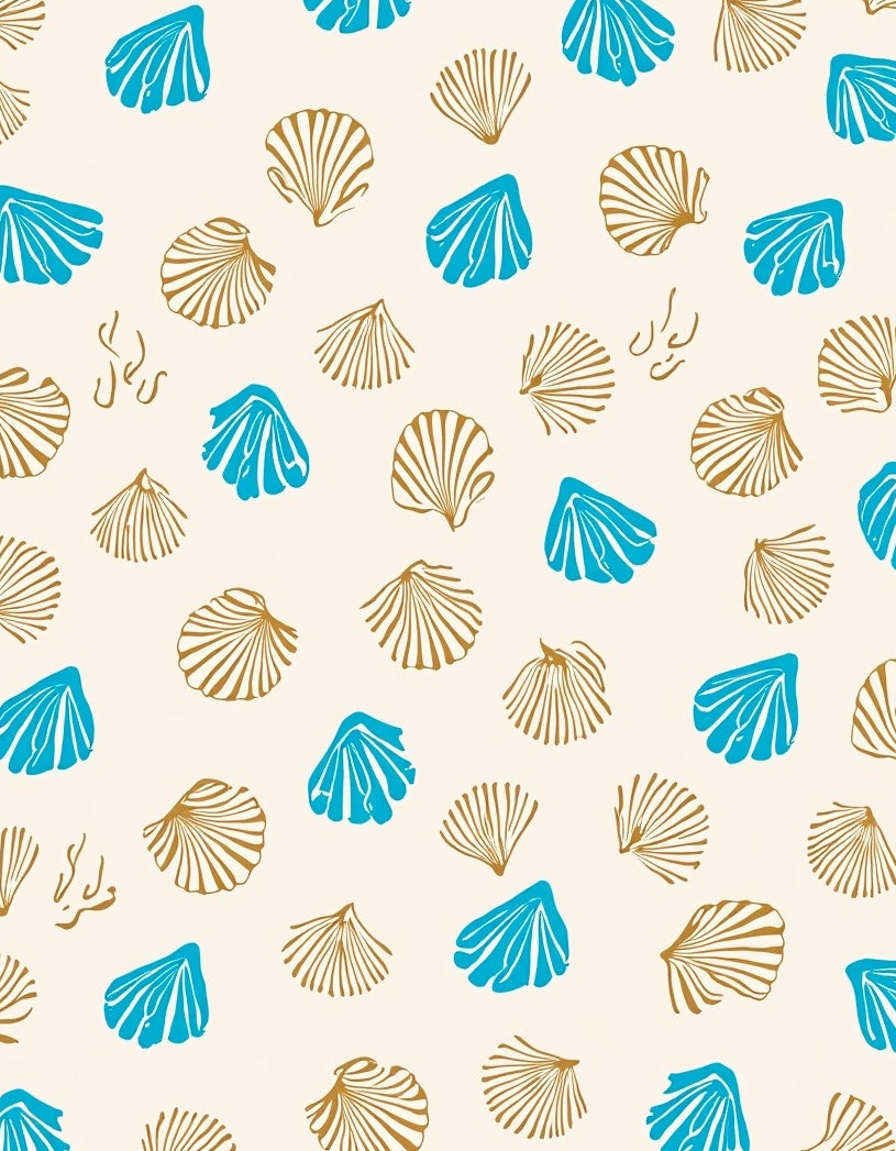 Ocean Seashells Blue Gold Pattern Rug