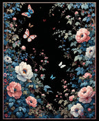 Dark Floral Garden With Butterflies Rug