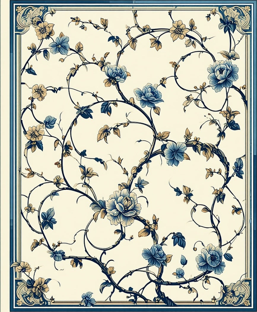 Floral Scroll Vine Pattern Rug