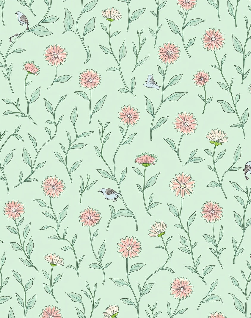 Spring Birds Floral Pattern Design Rug