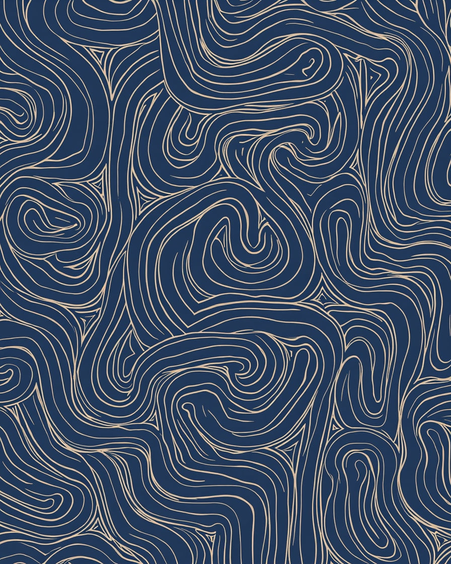 Flowing Swirls Ink Line Art Rug