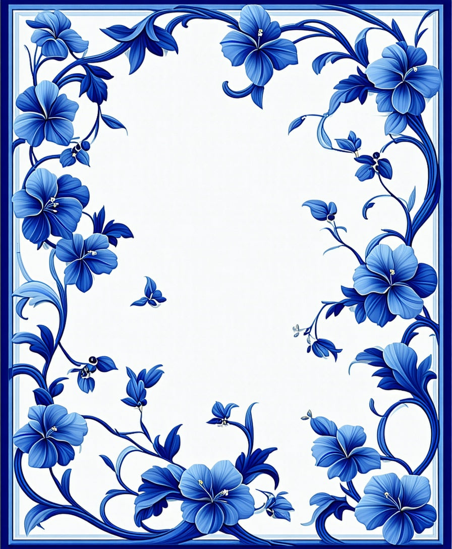 Delicate Blue Floral Vine Pattern Rug