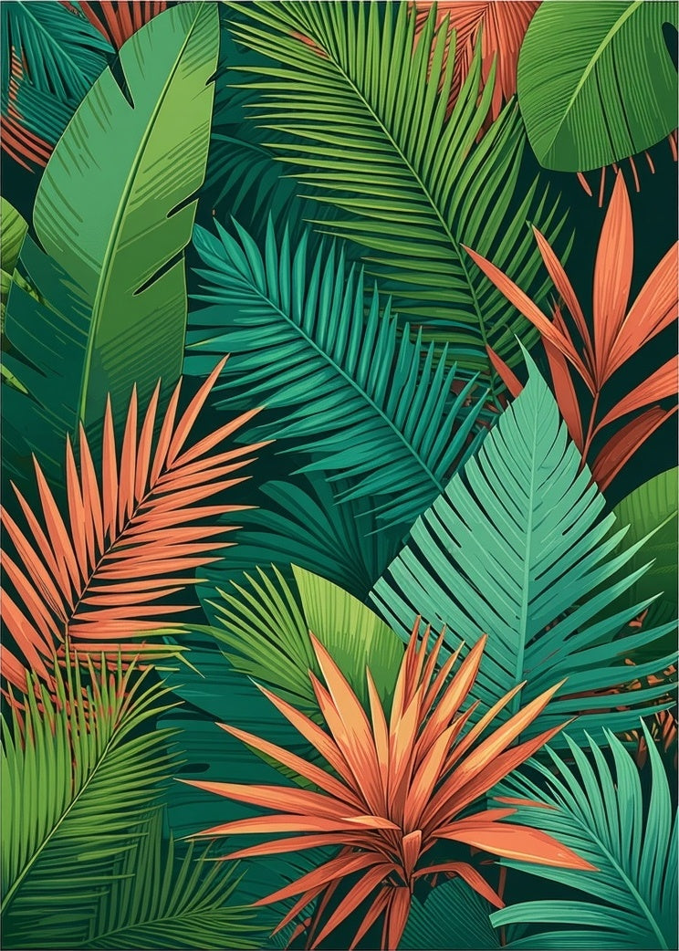 Tropical Leaf Print Art Rug