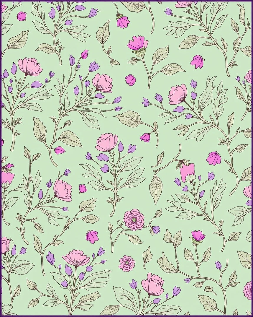 Delicate Floral Botanical Vine Pattern Rug