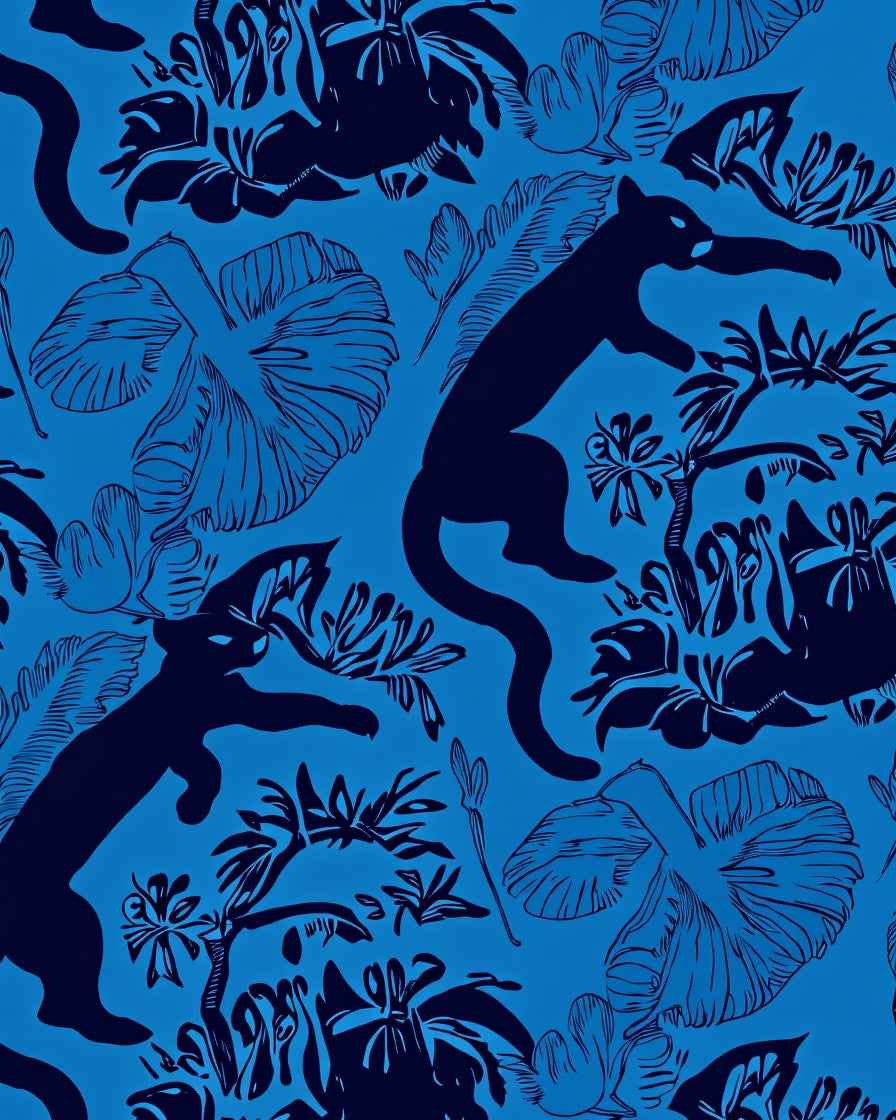 Jungle Panther And Tropical Floral Design Rug