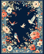 Floral Birds with Navy Background Pattern Rug