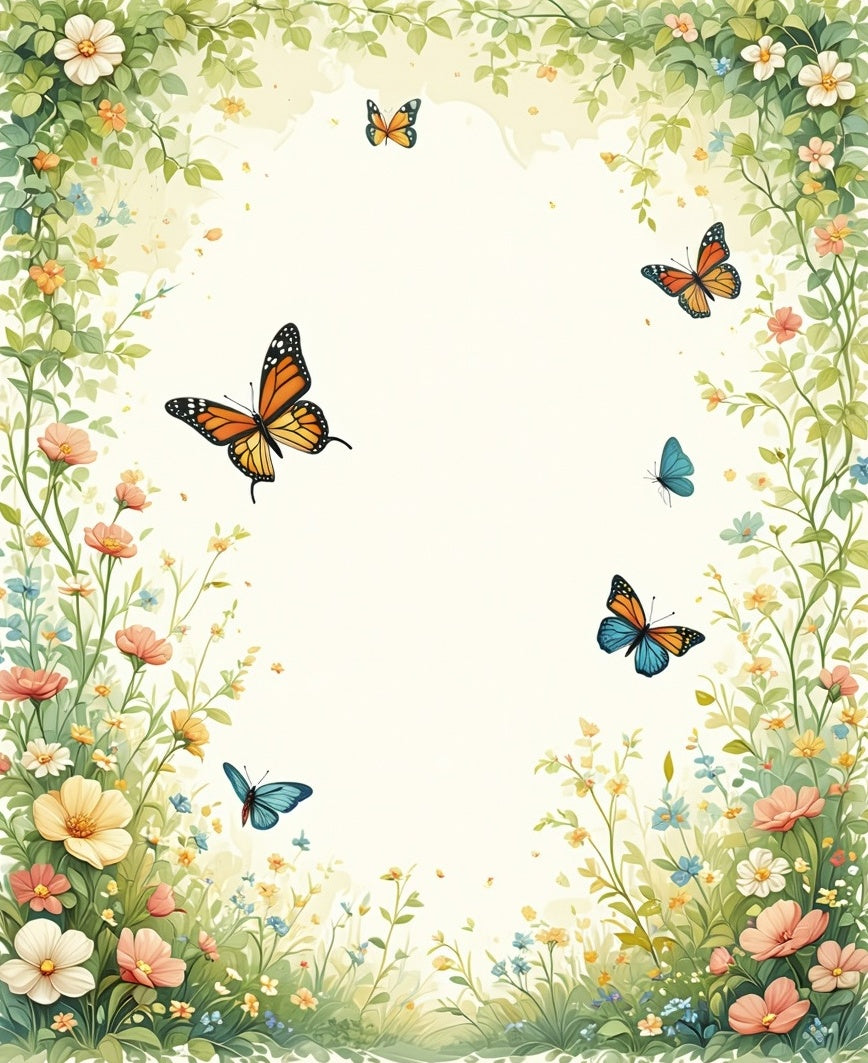 Whimsical Floral Butterfly Scene Rug